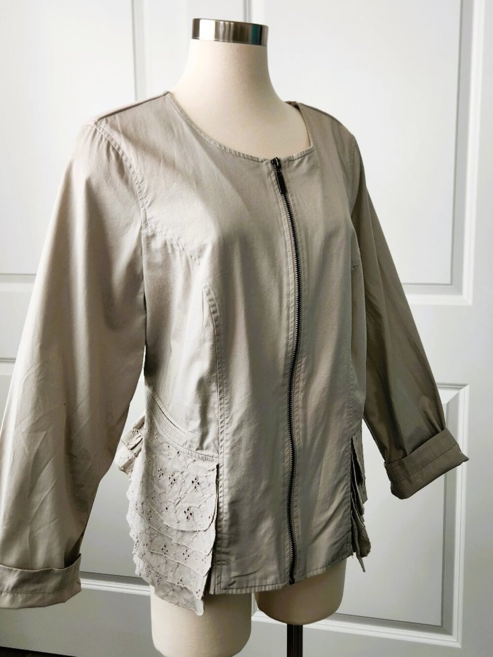 LOGO by Lori Goldstein Khaki Zip-Front Jacket Size 1X